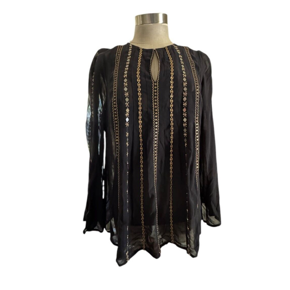 Monsoon Artisan Beautiful Classic‎ Black Viscose Embellished Blouse US Size 8